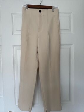 ZARA  Women’s Cream Wide-Leg High Waist Dress Pants
